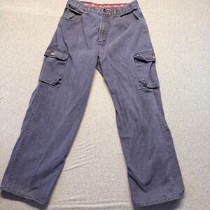 Vibes Vintage Mens Cargo Pants Size 32 Navy Blue Denim Wide Leg Streetwear